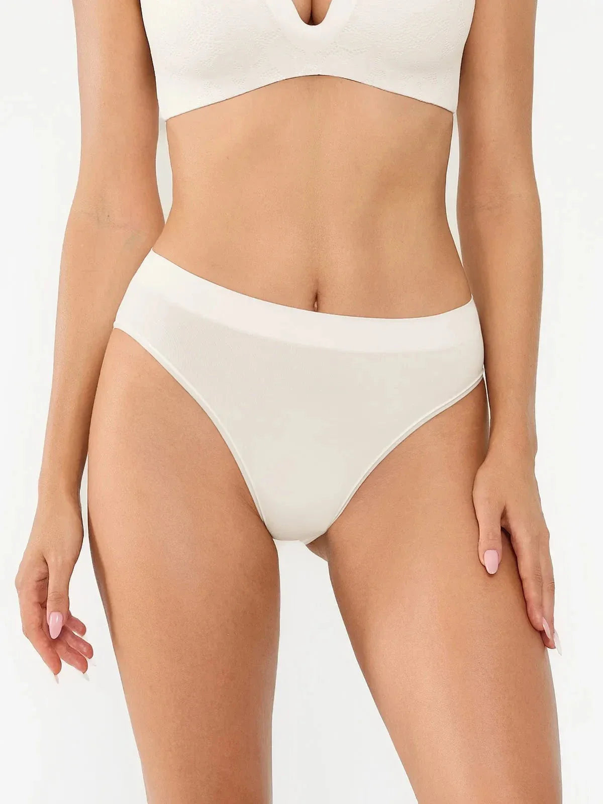 Popilush® White / S Seamless Ribbed-Waist Brief