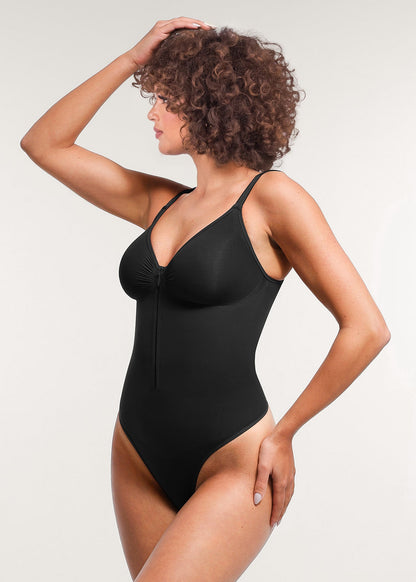 Stefanie Zipper Seamless Plunge Bodysuit – Chest Support and Inner Clips