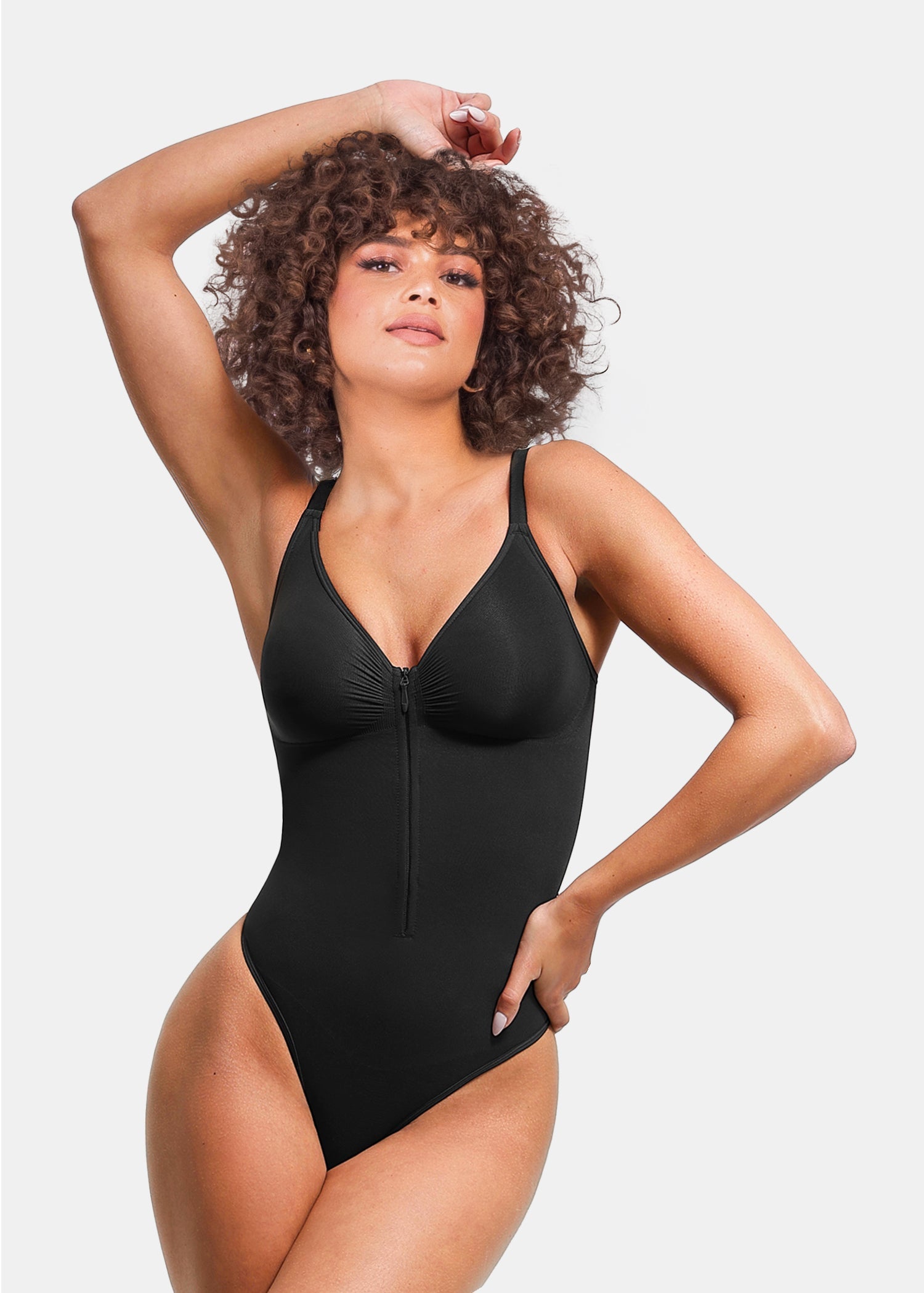 Stefanie Zipper Seamless Plunge Bodysuit – Chest Support and Inner Clips
