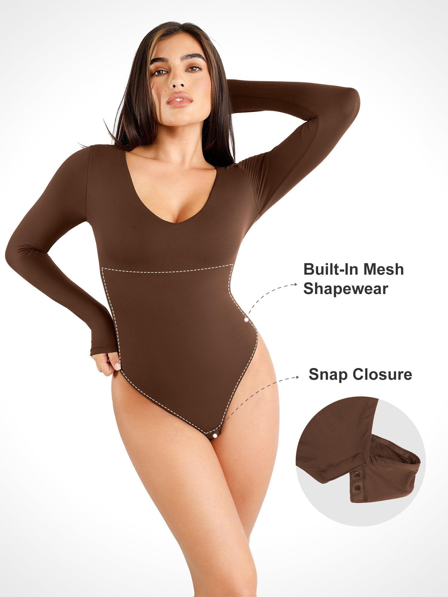 Popilush® V-Neck Bodysuit with Built-In Shaping & Snap Closure
