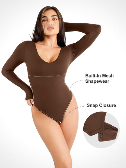 Popilush® V-Neck Bodysuit with Built-In Shaping & Snap Closure