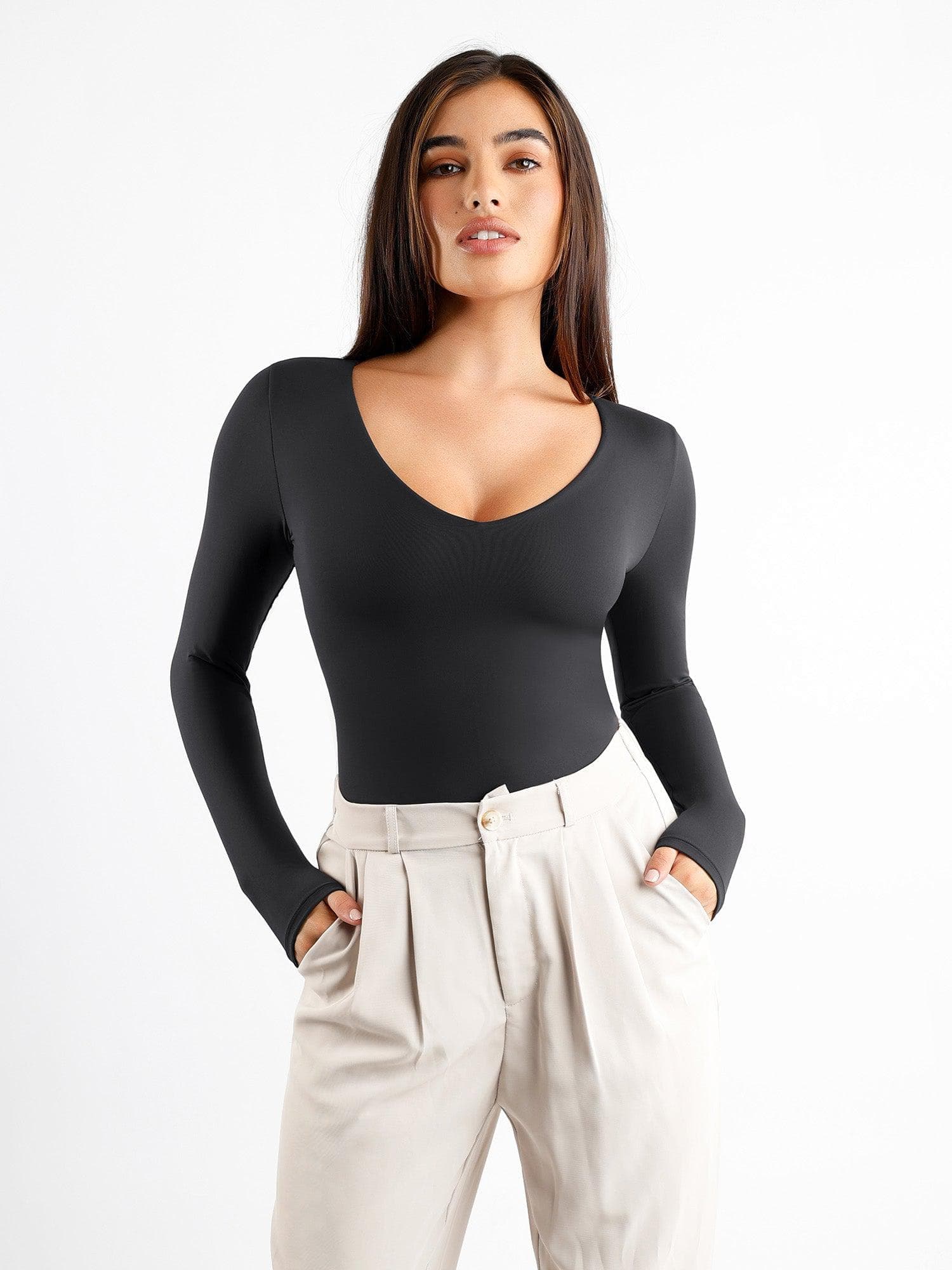 Popilush® CloudSense Bodysuit - V-neck, long sleeve, shapewear for women