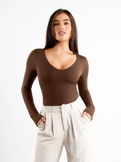 Popilush® CloudSense bodysuit, V-neck long sleeve