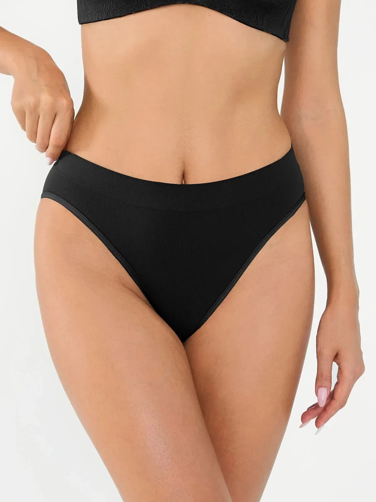 Popilush® Black / S Seamless Ribbed-Waist Brief
